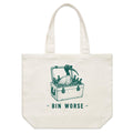 Bin Worse canvas tote bag with green cooler artwork
